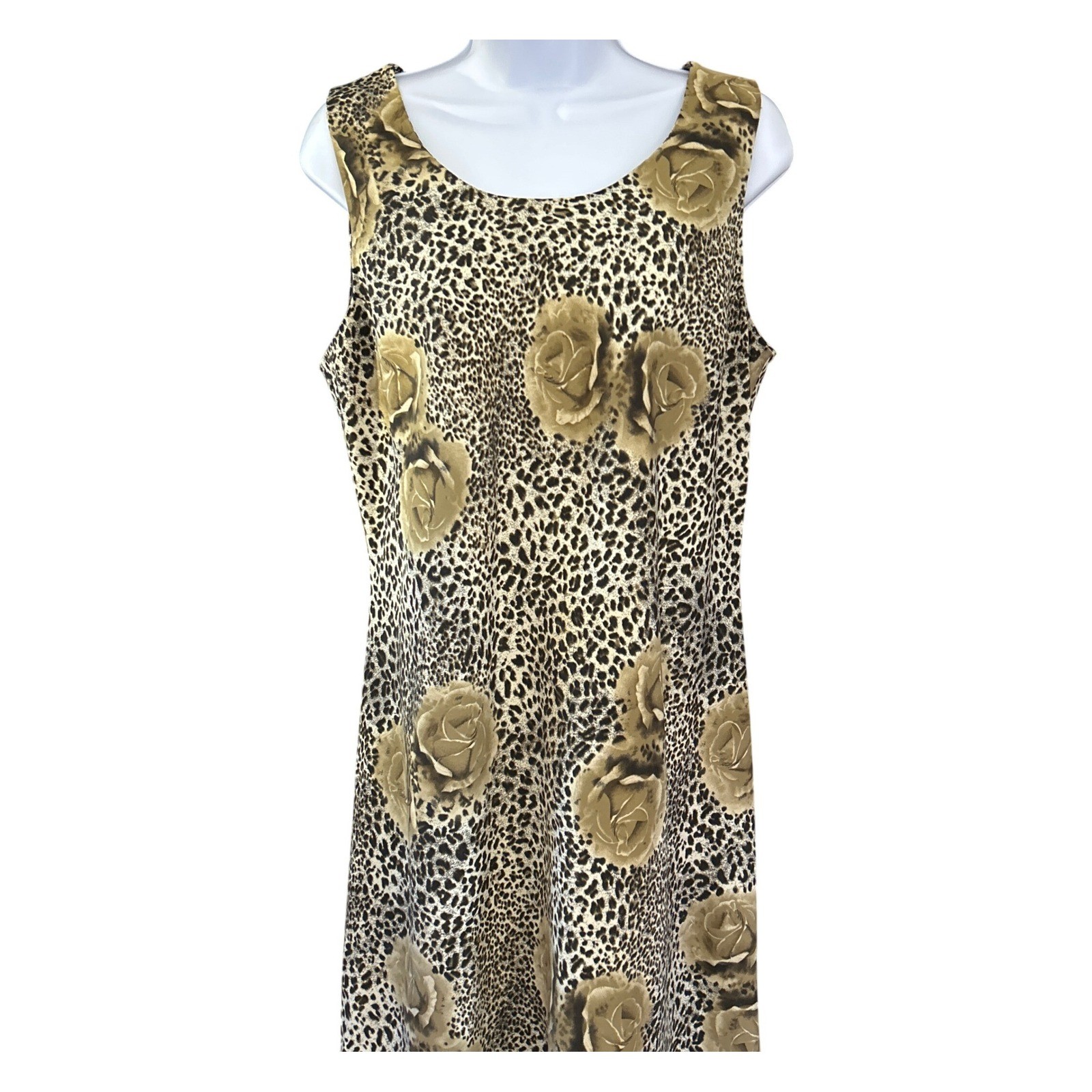 90s Studio I Sleeveless Leopard Rose Print Dress Maximalist Mob Wife Aesthetic