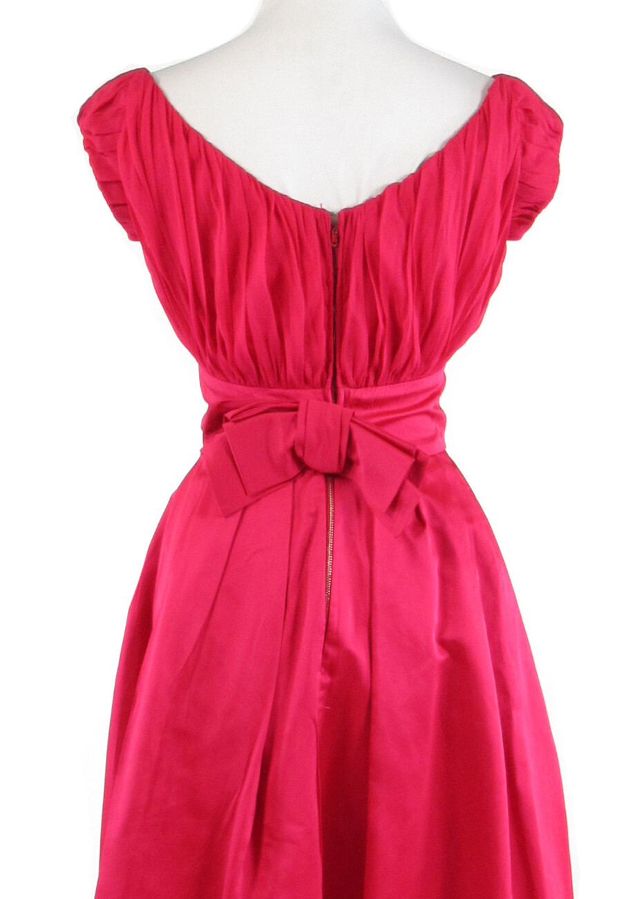 Rose red cap sleeve sheer overlay empire waist vintage dress XS