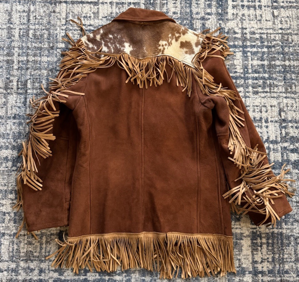 Vintage 1940s K-Bar-Z Brown Suede Cowhide Leather Fringe Jacket Women’s Sz M