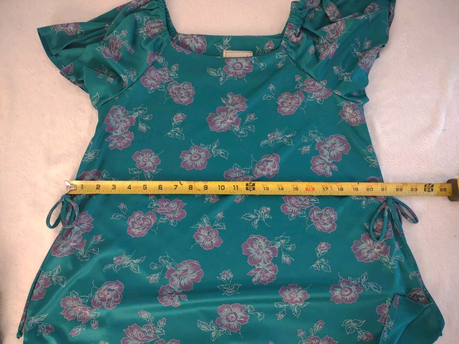 Vintage 70’S Ms. Sugar Teal & Purple Floral Two Piece Outfit Mrs. Roper Look