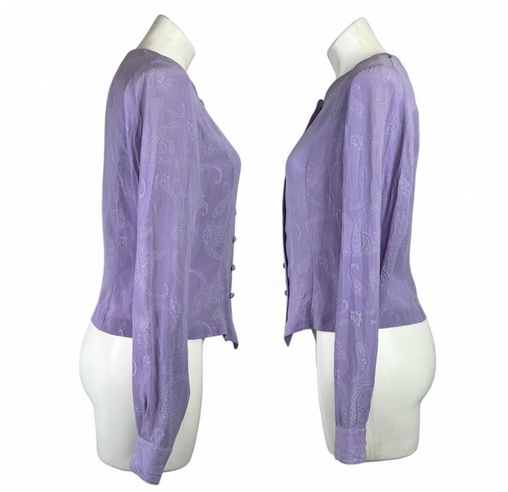 Vintage Christie & Jill Purple Silk Paisley Button Up Blouse Western Boho Size 6