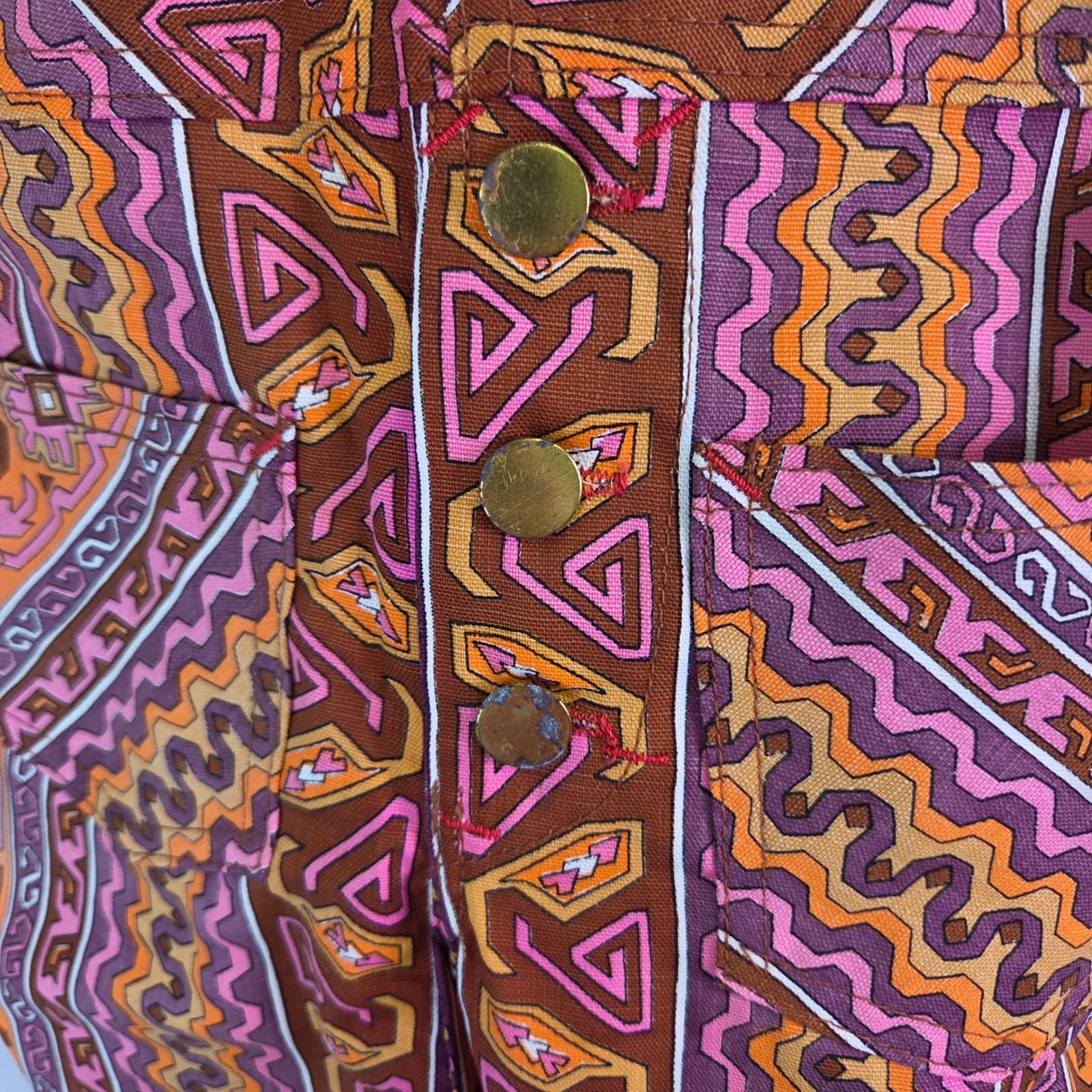 Vintage Flys Shelbyville TN Geometric Print Cotton Overalls Orange Purple Size 8