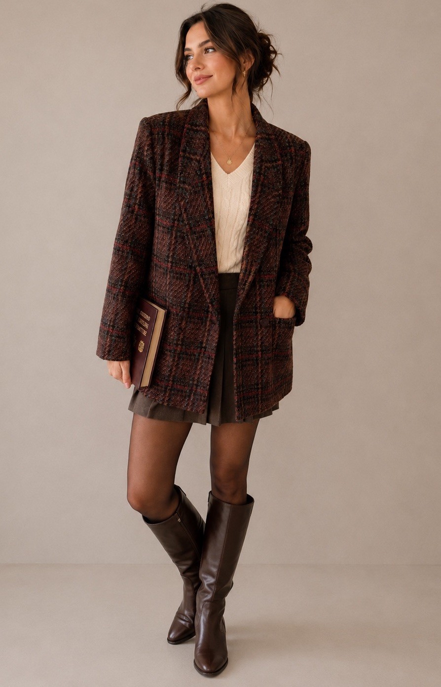 VTG Giorgio Sant’Angelo Plaid Tweed Wool Blazer Jacket Sz 14 Brown/Red Academia