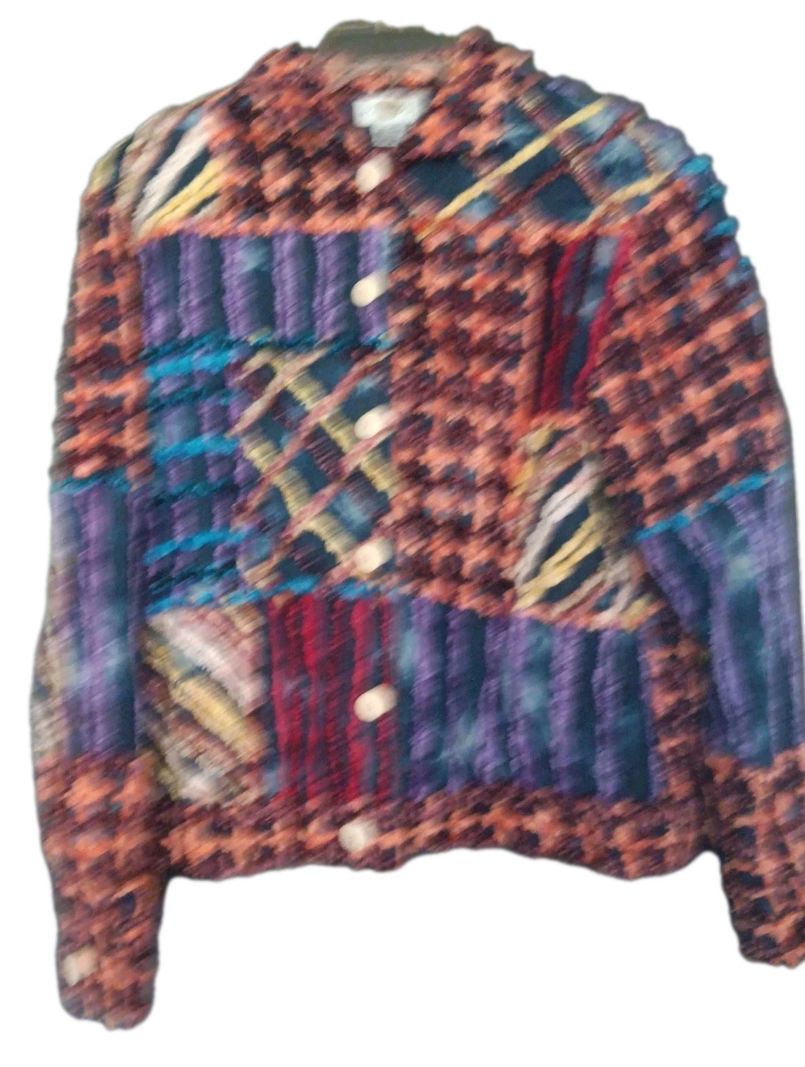 Vintage Chenille Patchwork Boho Jacket Women’s SZ S Art To Wear Sandy Starkman