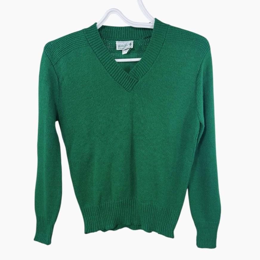 Vintage Helen Sue B&B Sweater Women’s Small High V-Neck Lightweight Kelly Green