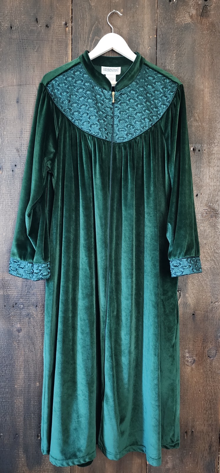 Vintage Crowntuft Emerald Green Velvet Zippered Robe Pockets XXL