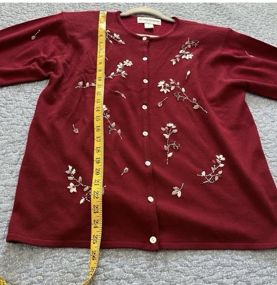 Victoria Harbour Vtg Cardigan Burgandy Beaded Cottagecore Granny Embroidery Sz M