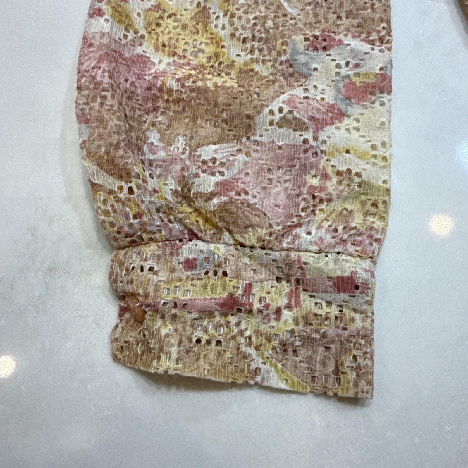 Vintage Betty Miller Floral Lace Overlay Button Front Blouse Pink Medium