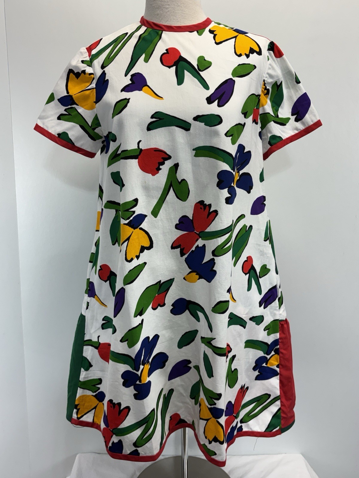 Vtg Handmade Floral Shift Dress Primary Colors Swing Maximalist Fun 41” Bust