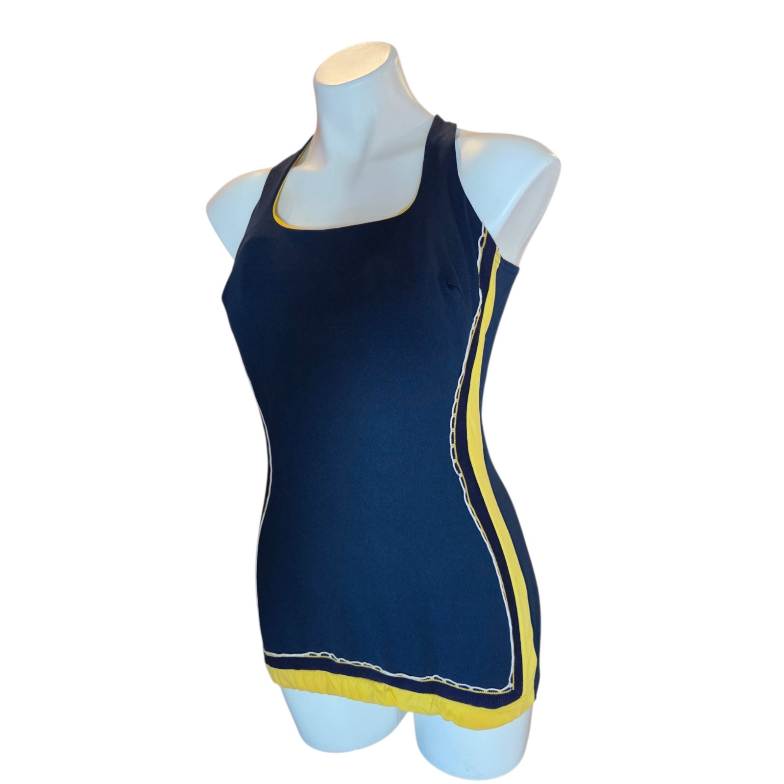 Vintage 50s 60s Blue Yellow Swimsuit M/L Playsuit One Piece Bathing Suit Pinup