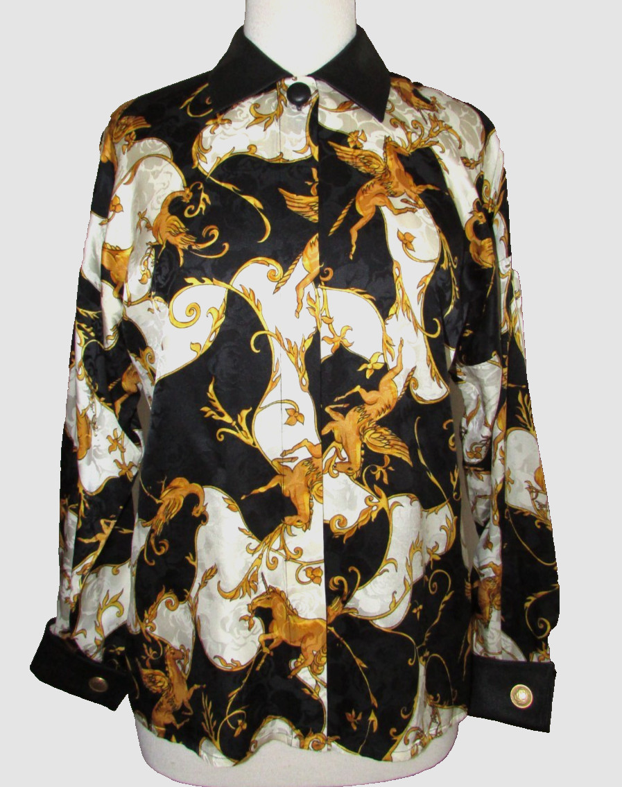 Vintage 80’s Womens Silk and Leather Unicorn Blouse Exit Shops-S