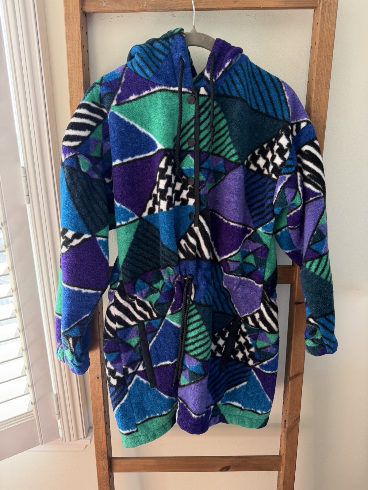 Vintage 80s Snuggler by Kaelin Hot Blue Geo/Aztec Print Fleece Ski Jacket Small