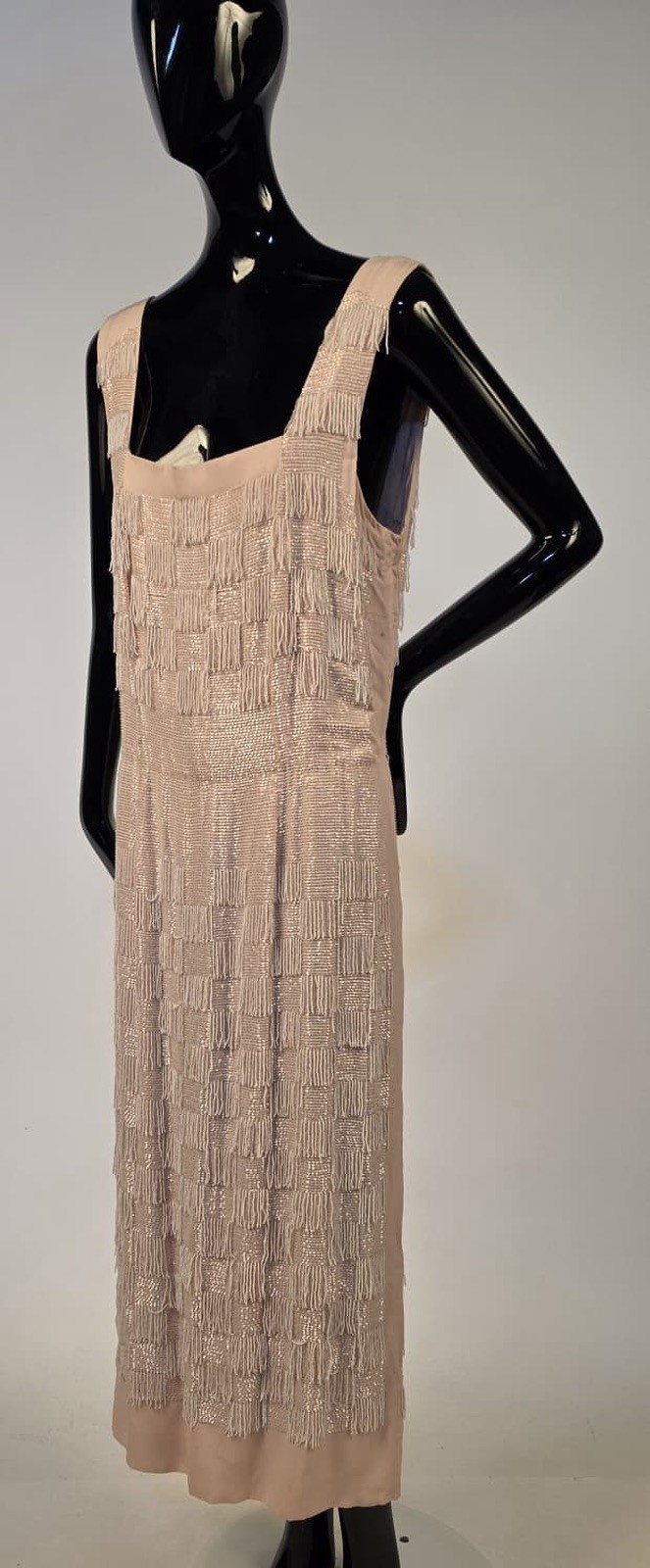 VINTAGE COUTURE UNLABELED JEAN DESSES 1956 CHECK PATTERN BEADED SILK DRESS