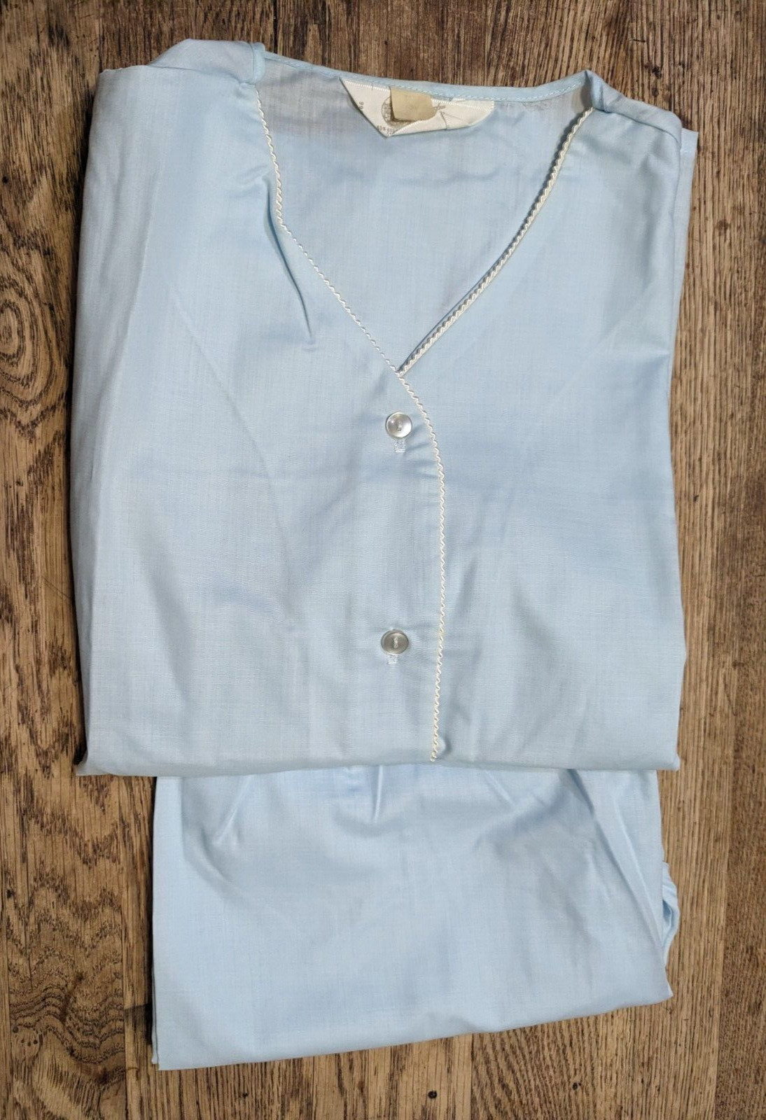 KATZ VTG 60s 70s Long Pajamas 2 Pc Retro Pale Blue Button Top Pants Sz 36 NWT