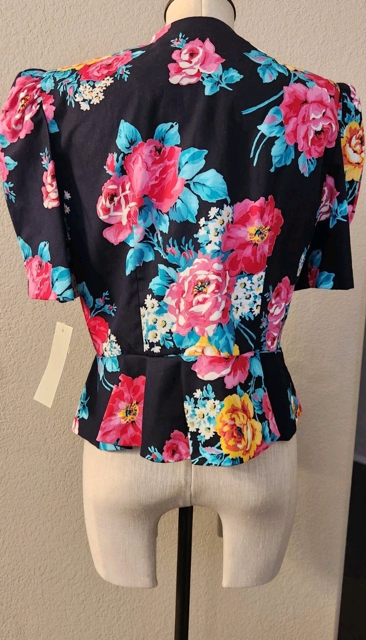 VTG 80s Stuart Alan Petites 2 Piece Dress Set Floral Peplum Top Size 14