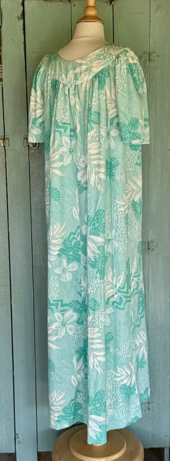 VTG 60’s BARK CLOTH HAWAIIAN MUMU Maxi Muumuu Kaftan Teal SeaGreen Bespoke S/M++