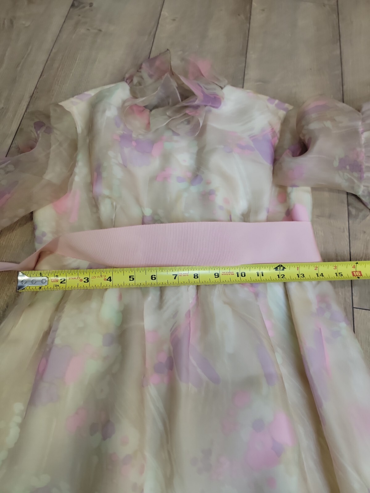 VTG’60s KIKI HART Pastel Floral Print Chiffon Evening Dress/Angel Sleeves