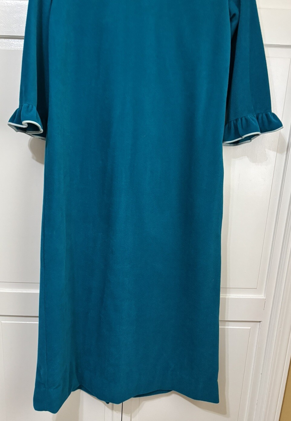 Vintage JC Penny Teal Long Button Up Plush ROBE Women’s Size 14 Made in USA
