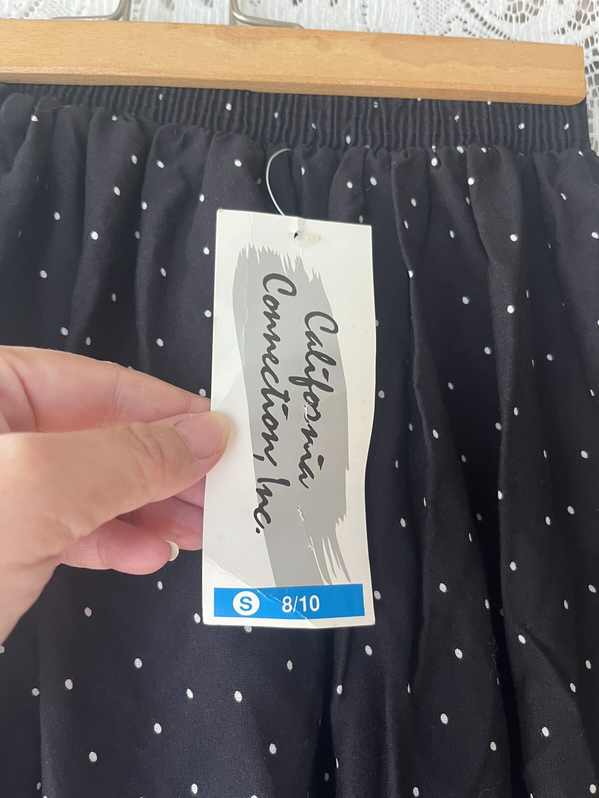 VTG California Connection Polka Dot Floral Fan Border Midi Skirt NWT S
