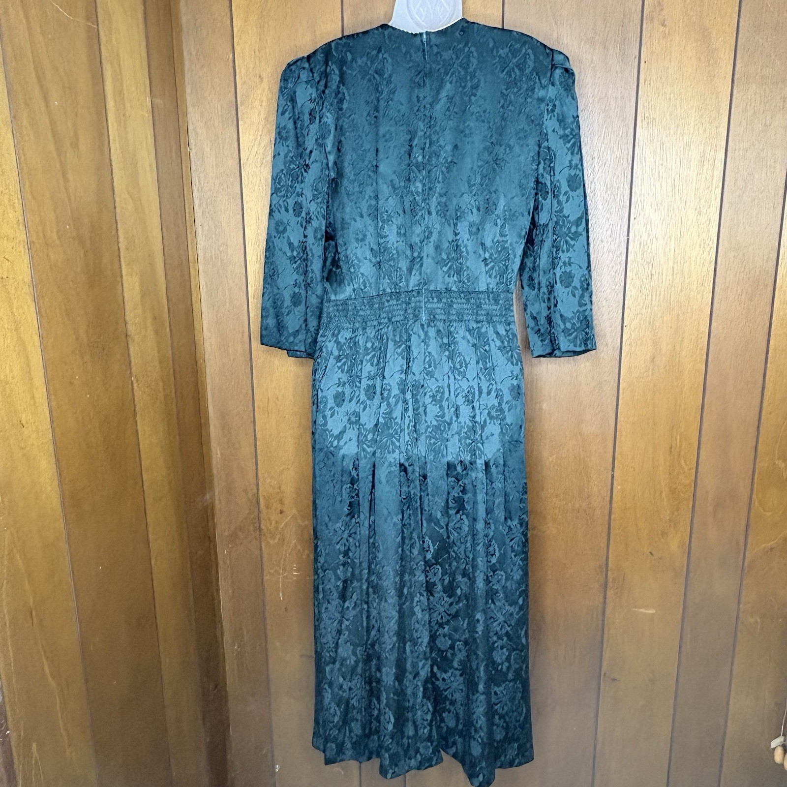Vintage 80s Miss Dorby Dress Women’s 14 Green Jacquard Cottagecore Regency Fairy