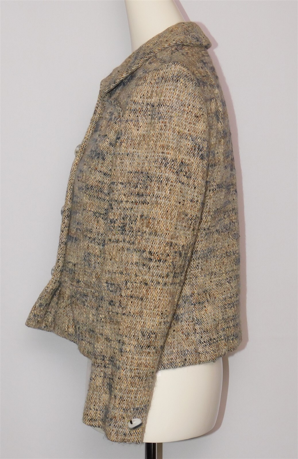 Vtg Martha West DAVIDOW Women’s Beige Brown Wool Plaid Tweed Suit Jacket
