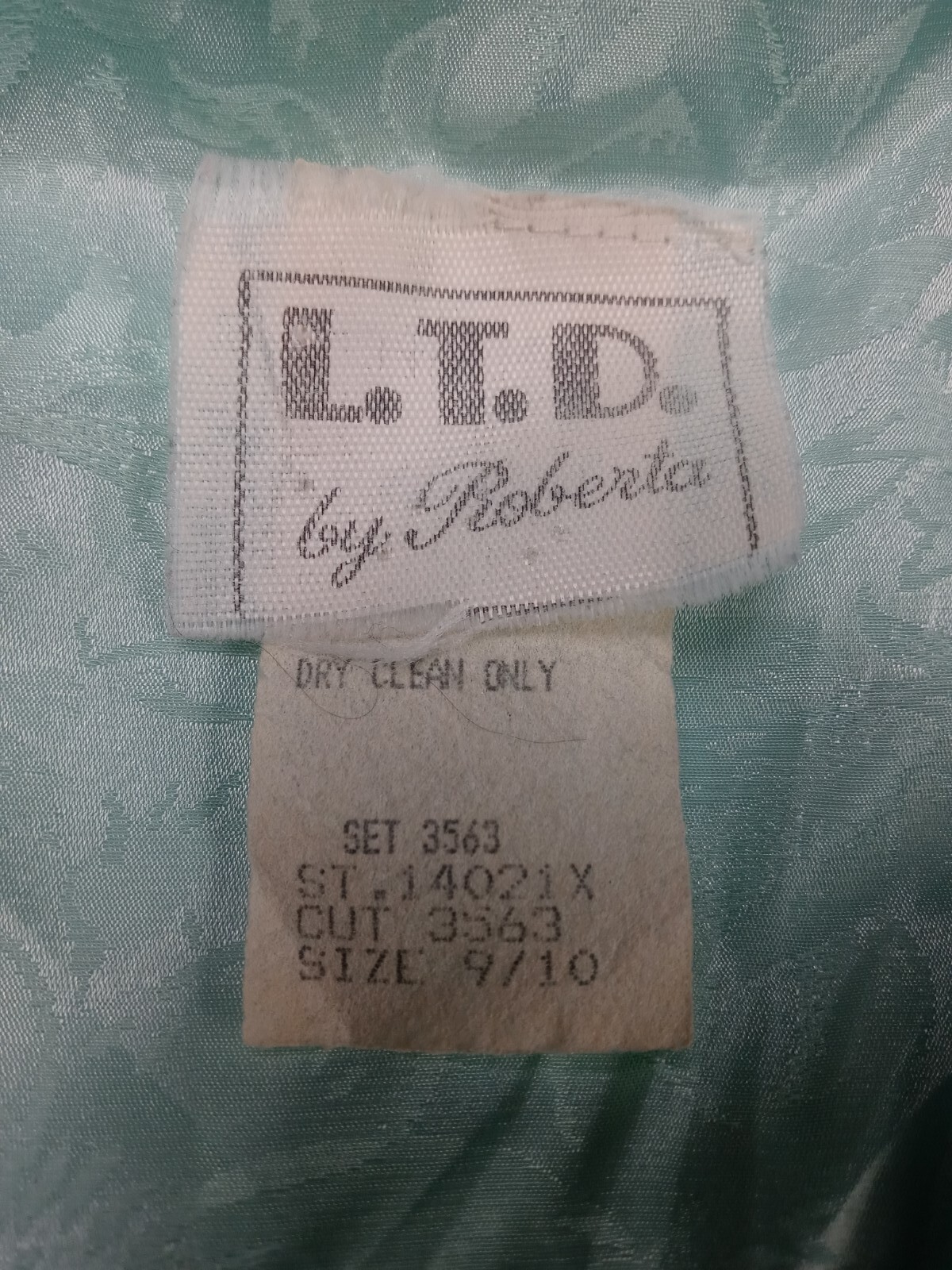 Vintage L.T.D. by Roberta Midi Dress Mint Green Satin Women 9/10 glass buttons