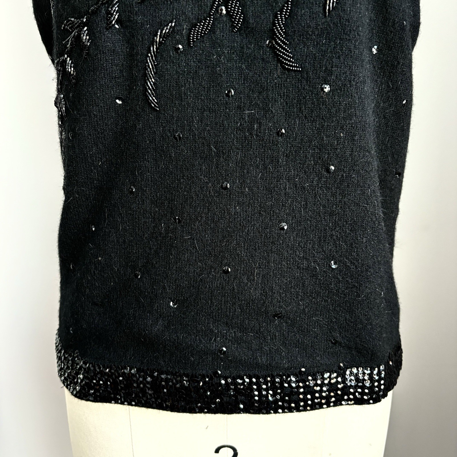 Vintage 60’s NOS Marchessa Int’l Black Beaded Sequin Tank Sweater w/ tag Medium