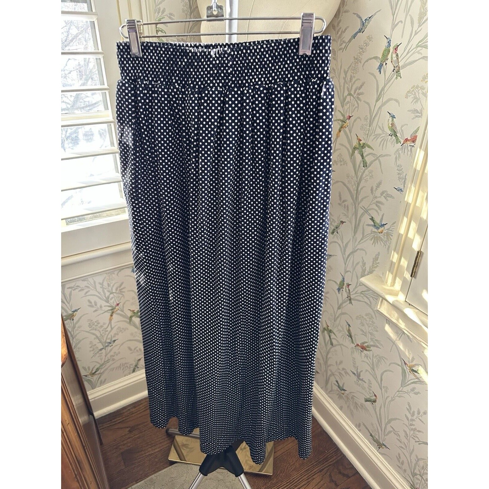 Carroll Reed Polka Dot Cotton Long Skirt Vintage Hong Kong Elastic Waist Pockets