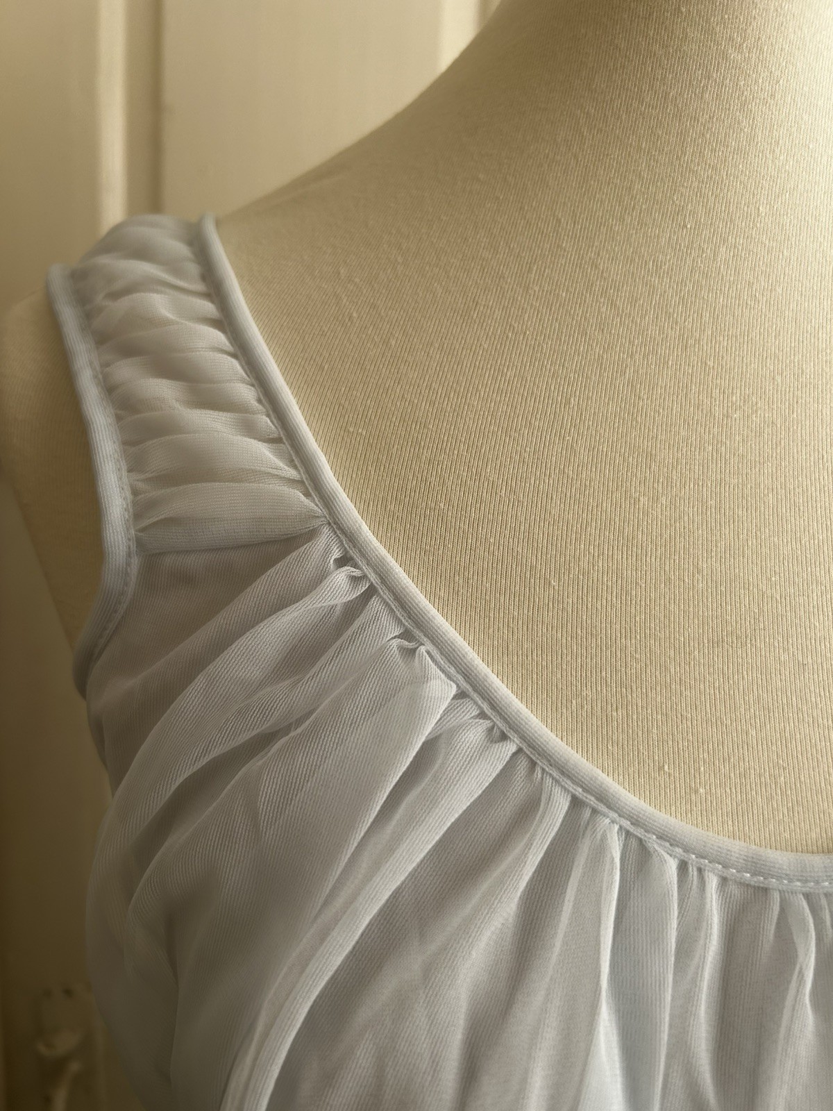 Vintage Pale Blue Chiffon Empire Waist Chemise with Ivory Lace Band XS/XXS