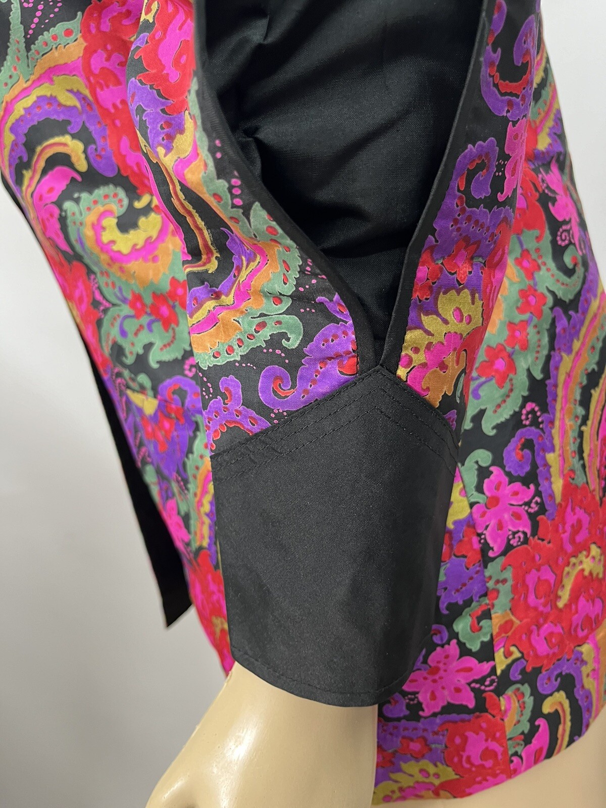 Vintage 80s Thai Silk Multicolor Paisley Womens Jacket Split Sleeve Pockets 12
