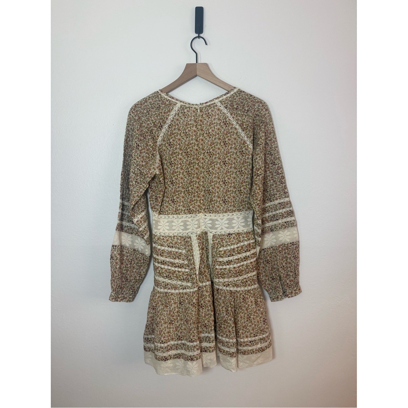 Veronica Beard Addilyn Floral cotton peasant dress with lace trim