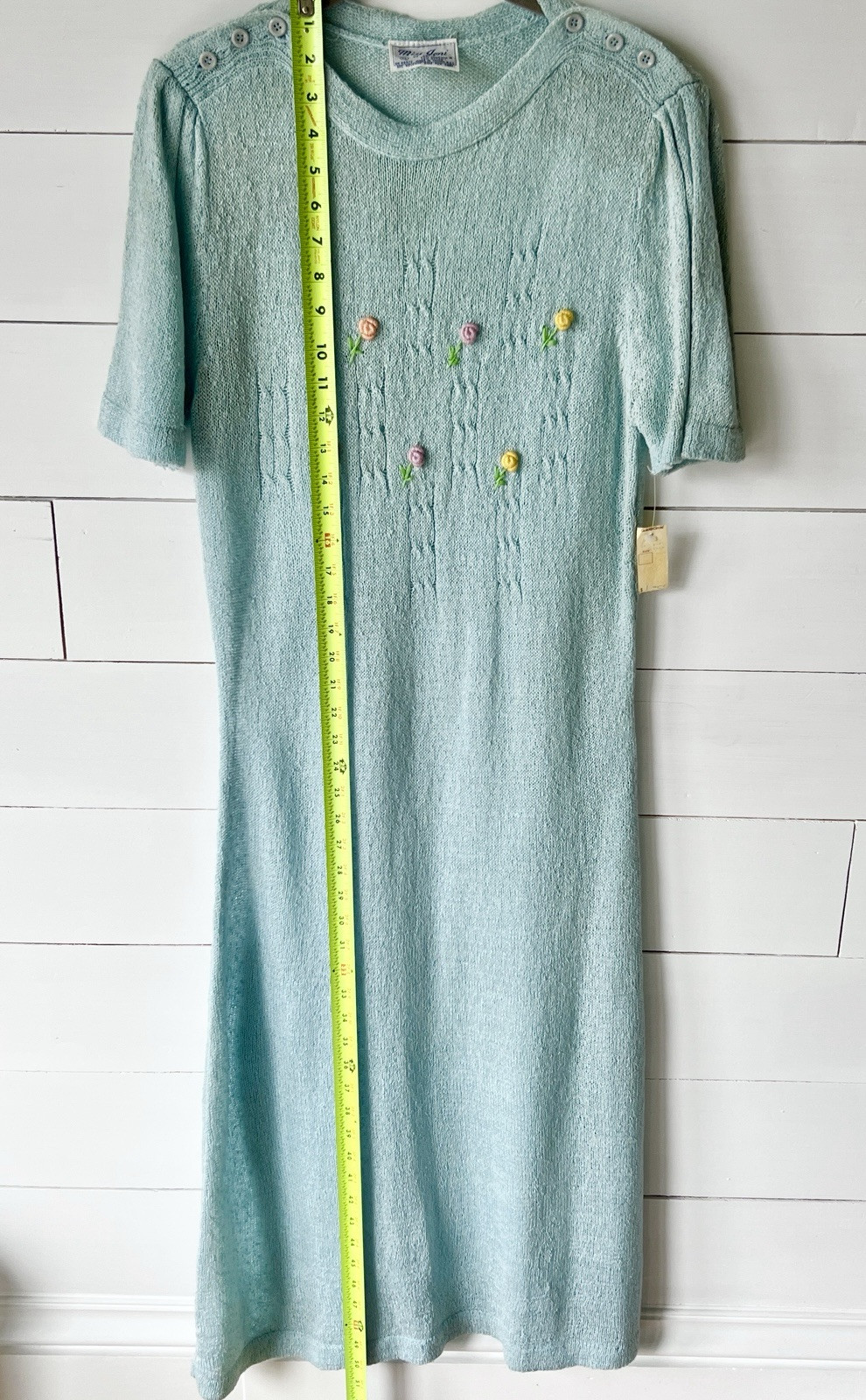 NWT Vintage Sweater Dress floral Embroidery Pastel cottage core, coastal grandma