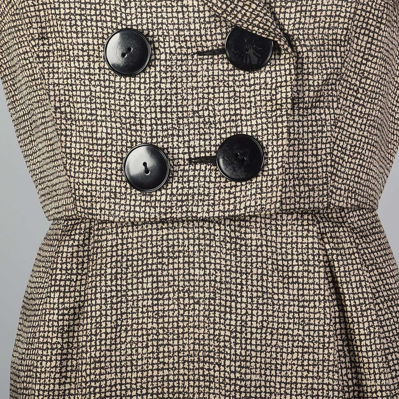 M 1950s Set Short Sleeve Pencil Dress Boxy Jacket Removable Dickie Day Wear 50s