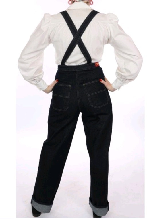 Freddies of Pinewood Dungaree Dolls Denim 1940s Rockabilly Sz 30 waist 37cm