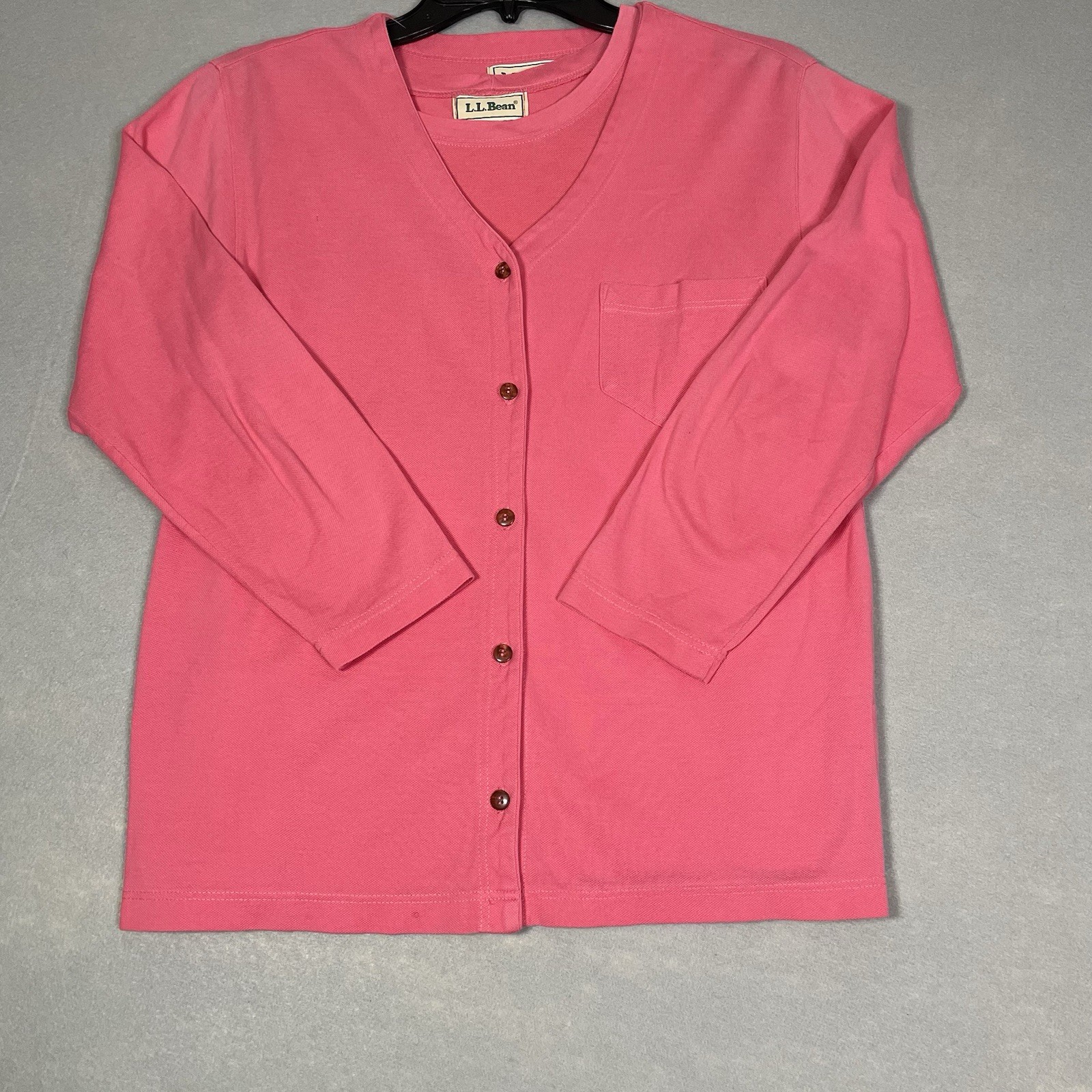 Vtg L L Bean Pink Cotton Knit Cardigan Tank Top Twin Set 90s Women Size XL