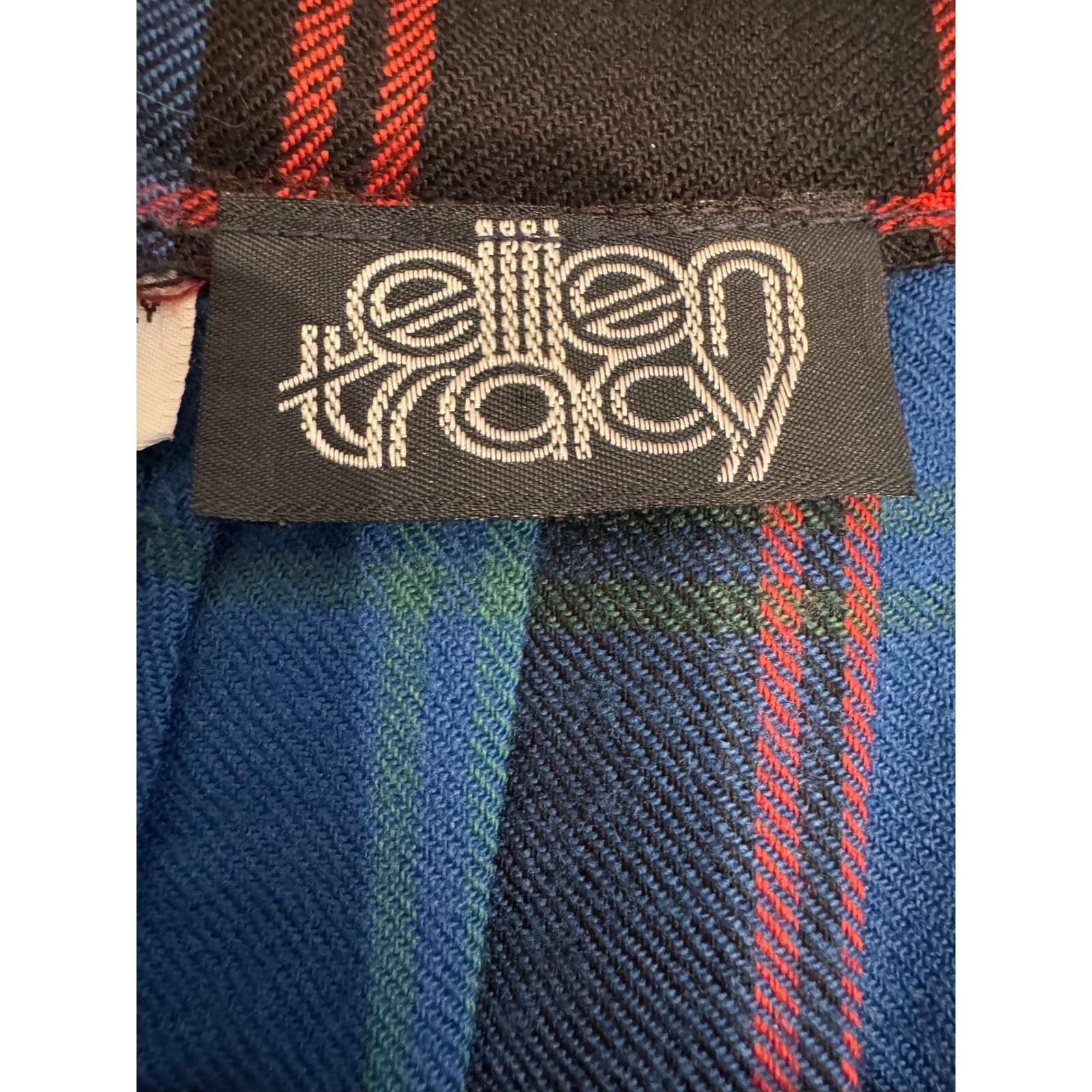 Vintage Ellen Tracy 100% Pure Wool Plaid Pleated Midi Skirt Blue Red Size 7/8