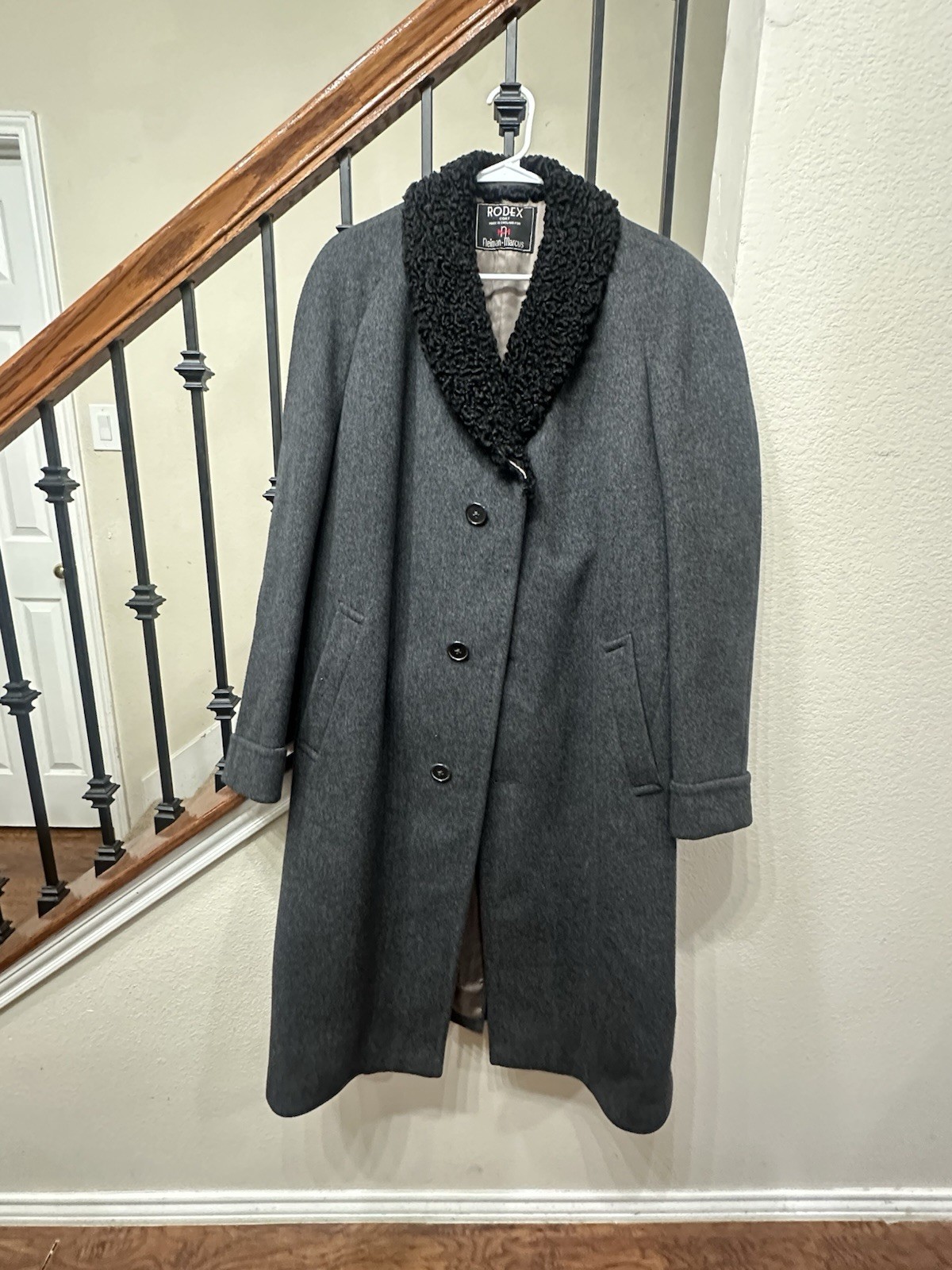 Vintage 1940’s Charcoal Wool Coat Winter with Persian Lamb Fur Collar Woman’s
