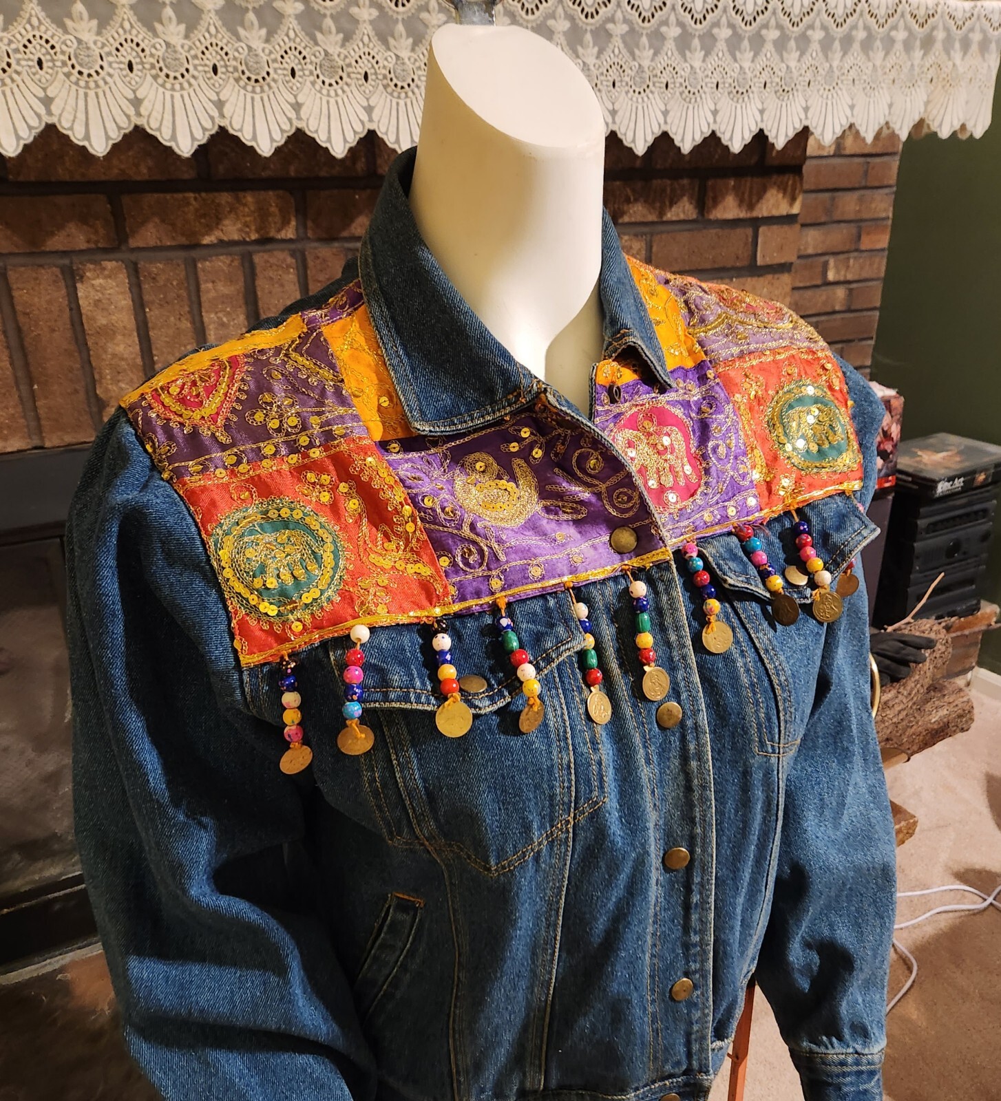 Passports of Pier 1 Imports 80’s/90’s Boho Jean Jacket Sequins Beading Size L