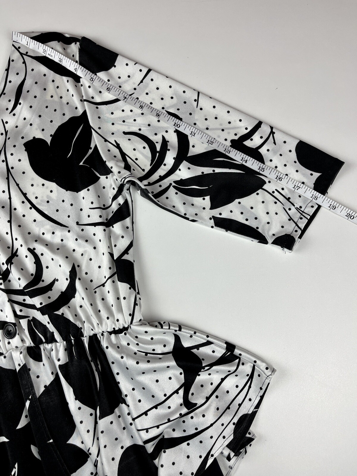 Floral Peplum Dress Size 12 80’s Era KR of NY 3/4 Sleeve Black and White Vintage