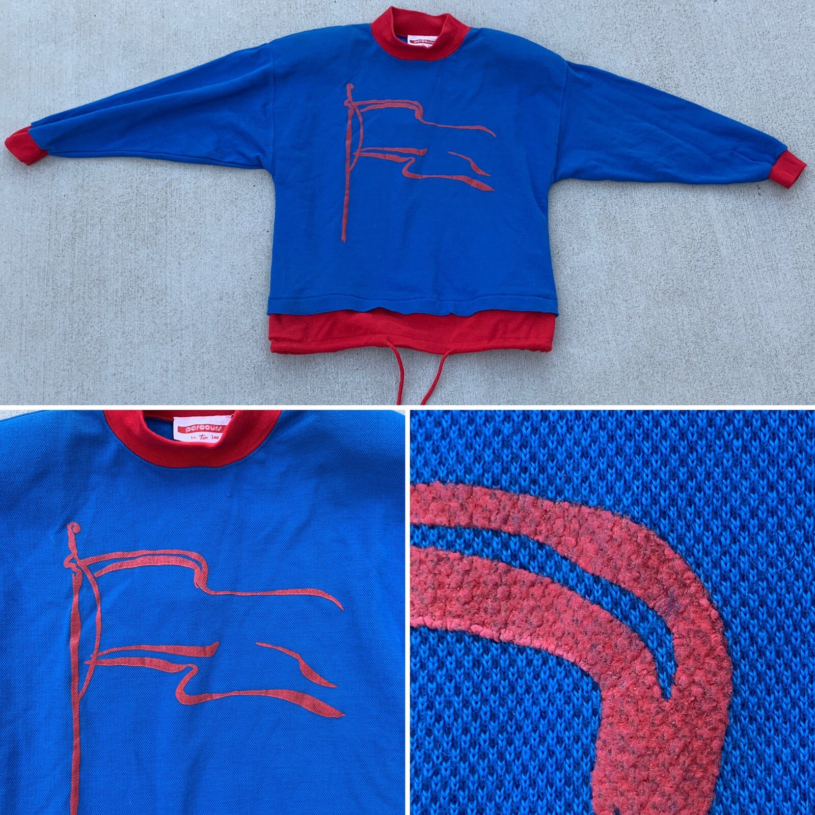 Vintage Parcours by Tan Jay Flag Graphic Sweatshirt Top 80s 1980s Original Tags