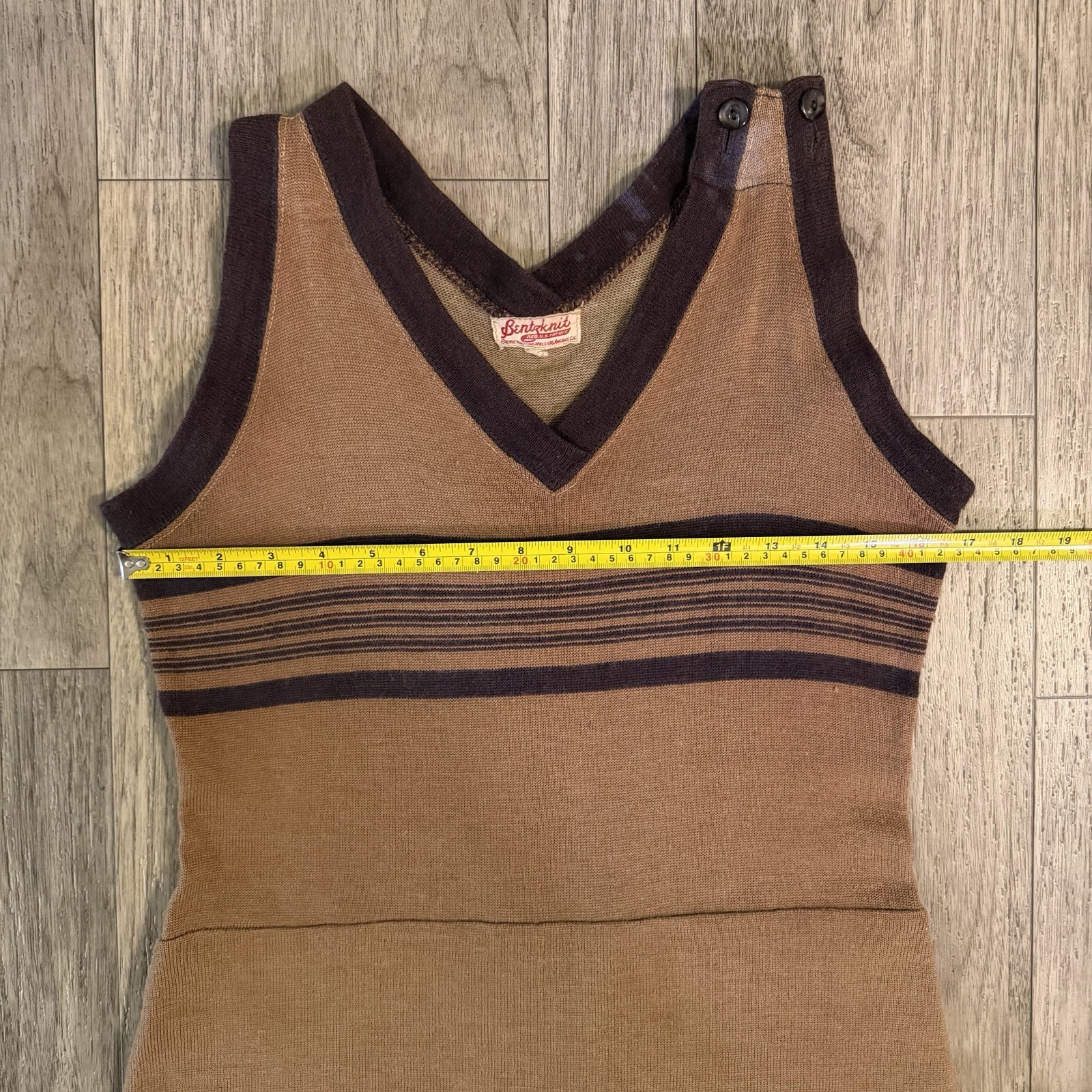 Vintage 1920s Bentzknit Wool Swimsuit Antique Bathing Suit Womens Brown Striped