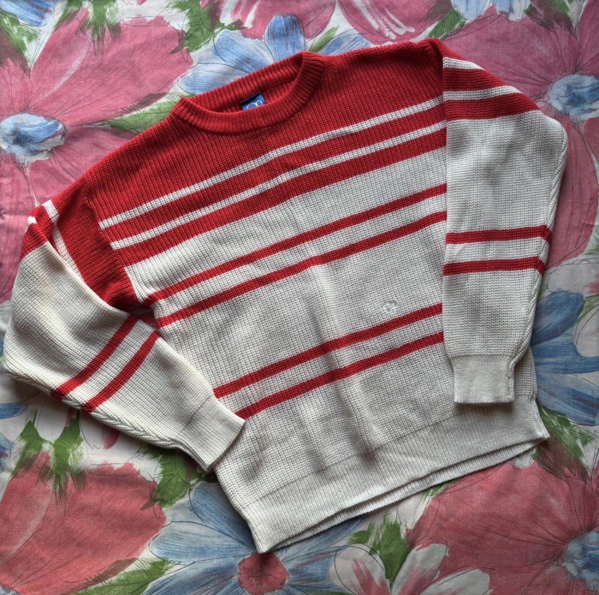 Vintage 1980s Ocean Pacific Sweater – Red And White Striped M/L