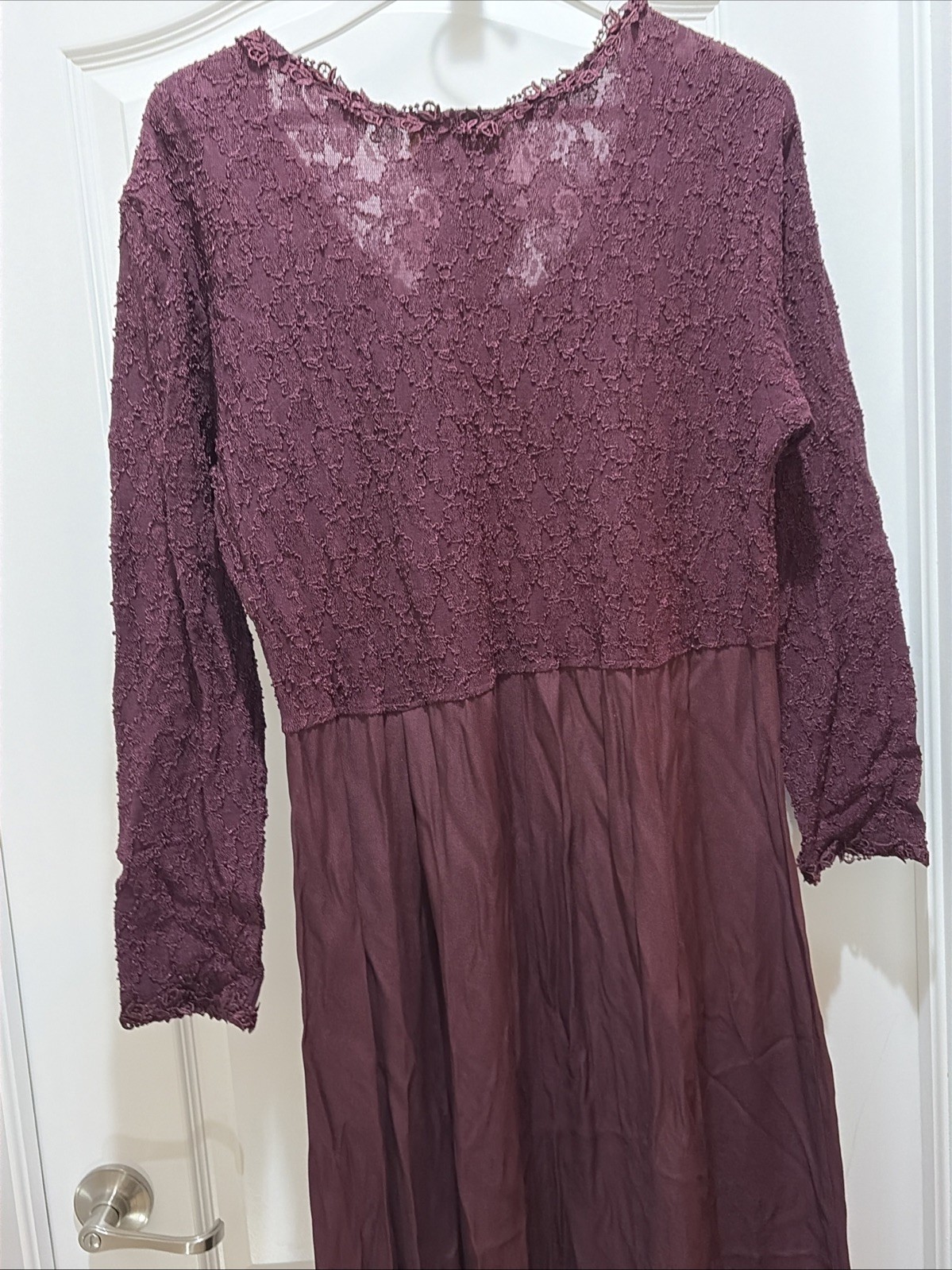 VTG NWT Margot Lea Dress Size XL Lace Accents Burgundy Maxi Long Sleeve USA