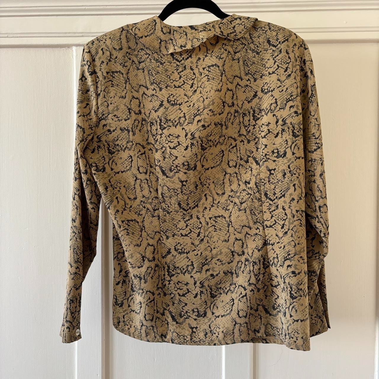 90s Vintage Snakeskin Romantic Ruffle Collar Blouse Impressions MEDIUM