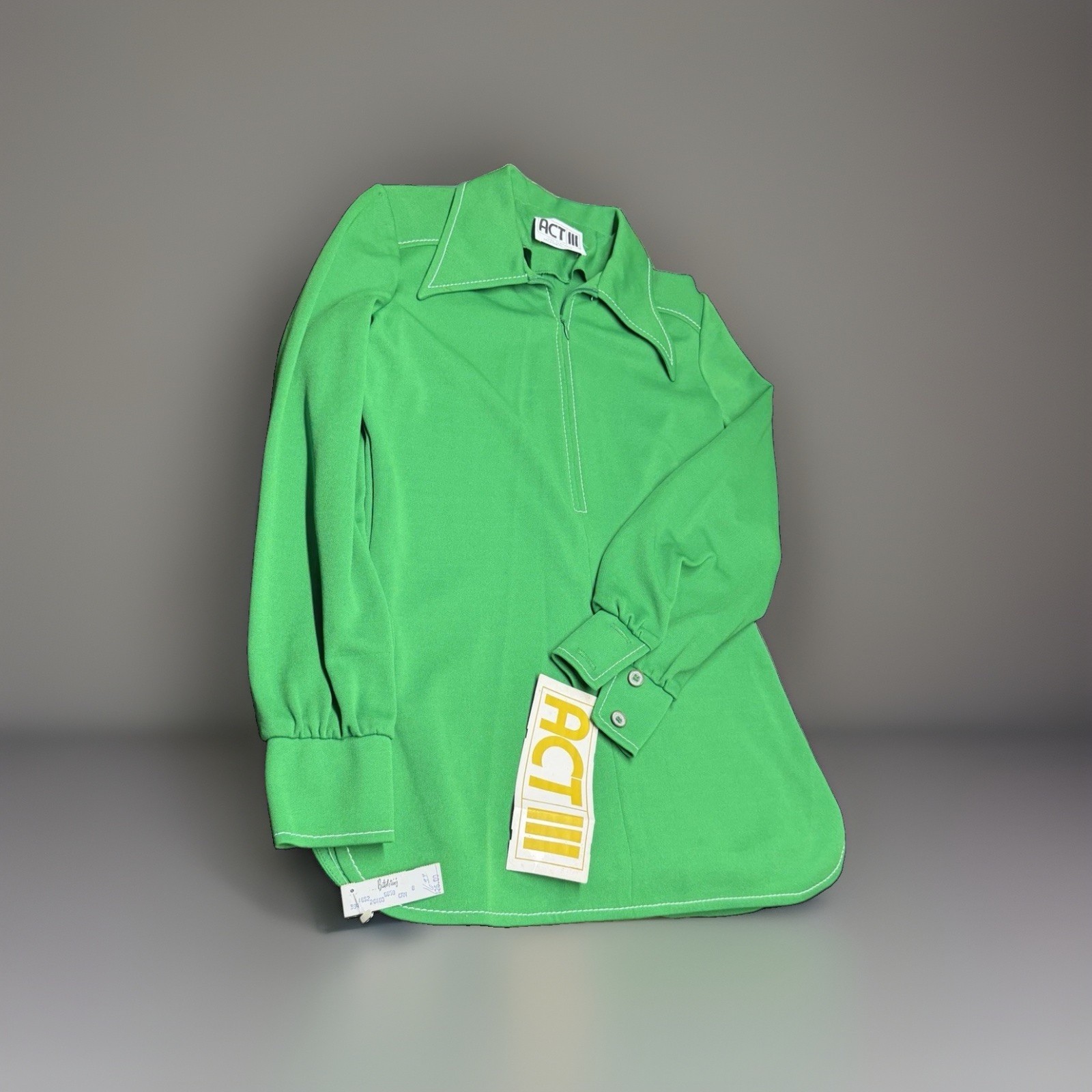 Vtg 1970s NWT ACT III Kelly Green 4 Piece Dacron Knit Tunic Pants Vest Suit 8⁠