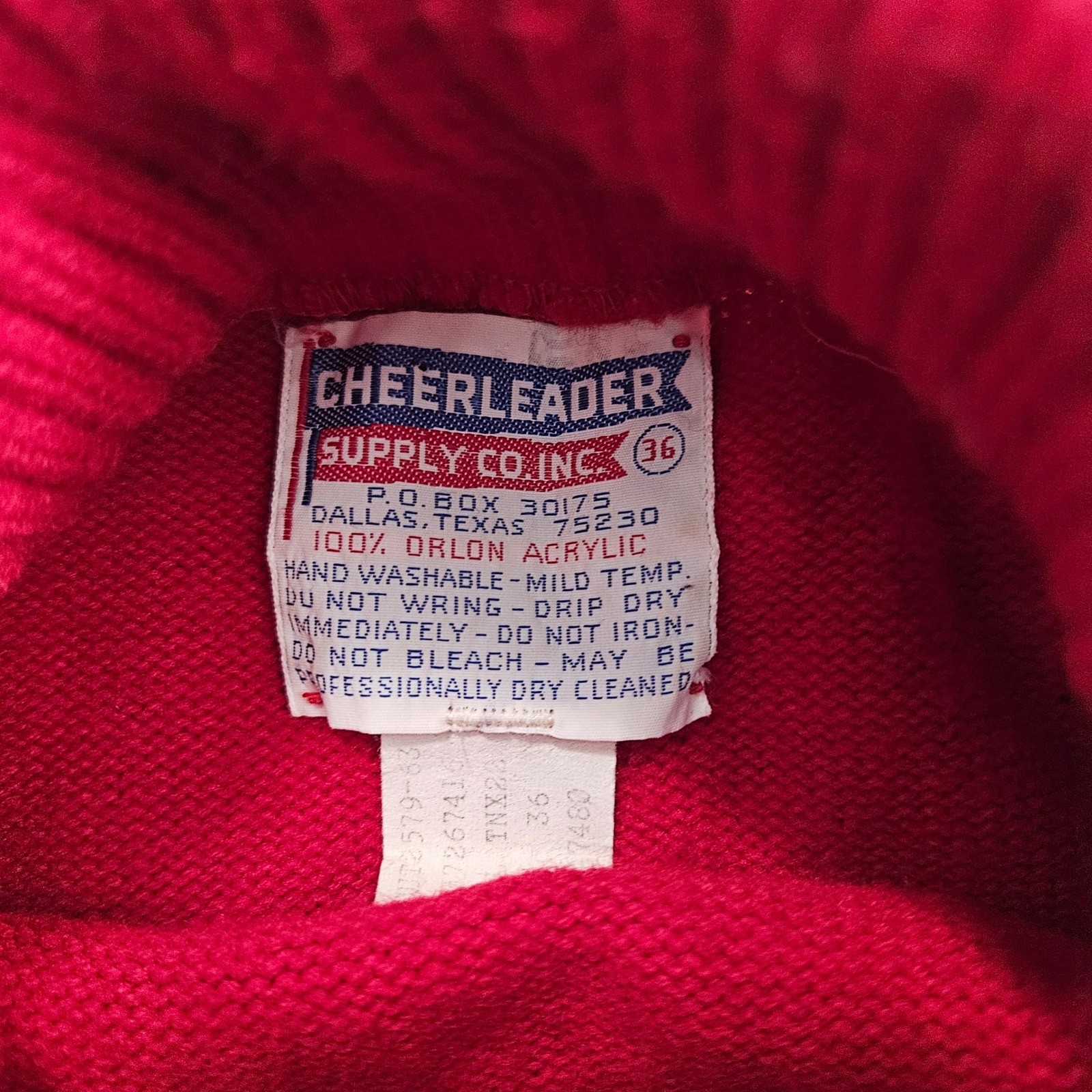 Vintage Cheerleader Supply Co Red Orlon Acrylic Turtleneck Sweater Stripe Sz 36