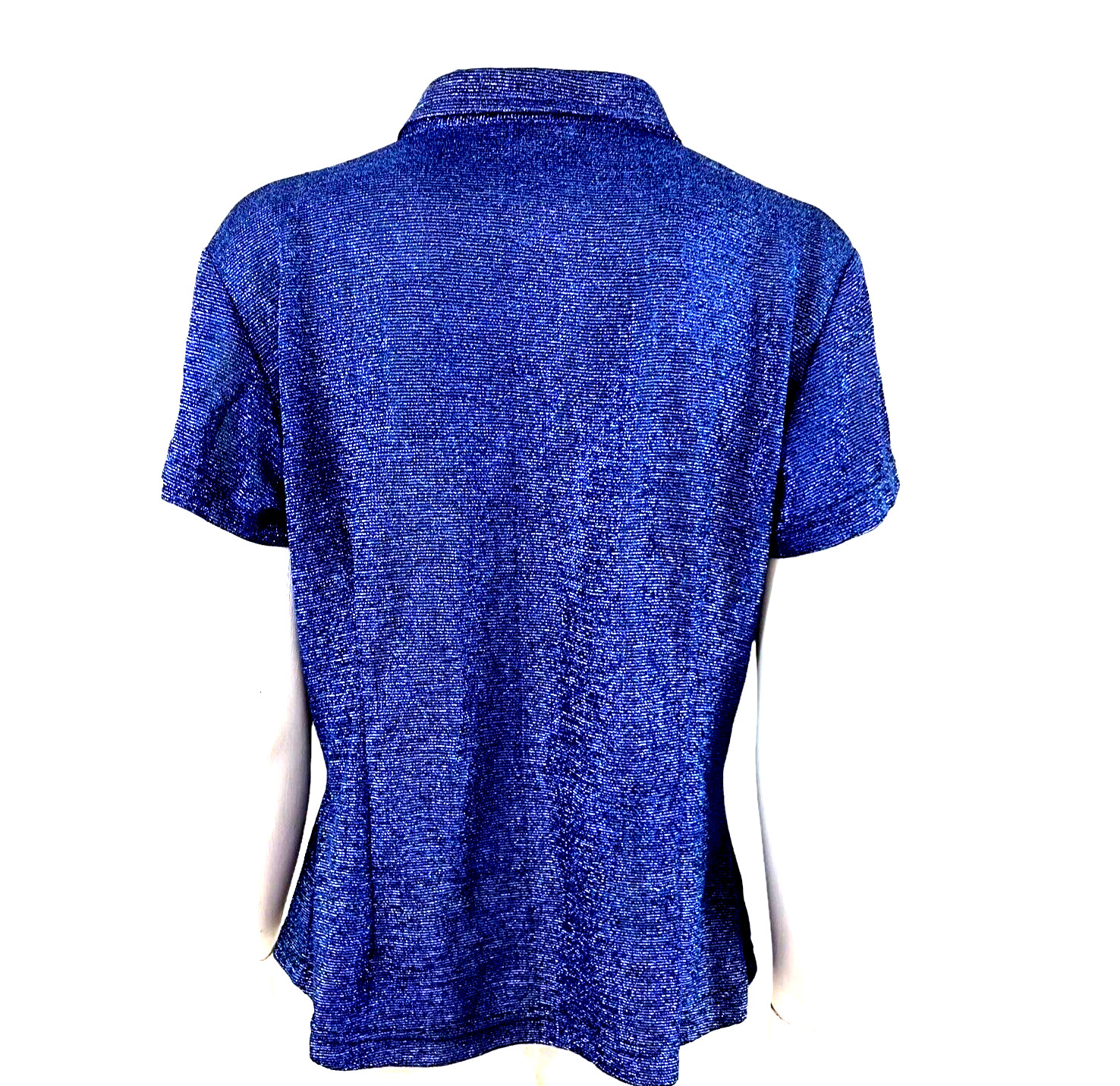 Vintage Blue Lurex Blouse Westco Collared Short Sleeve Button Up Shirt 1980’s