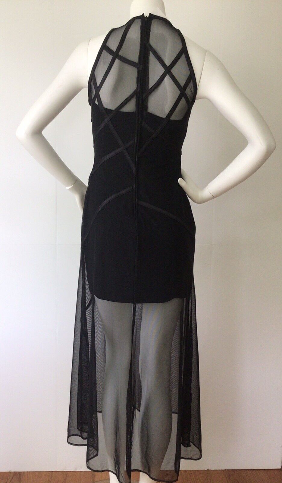 TADASHI Black Mesh Illusion Formal Cocktail Dress (Size 4)