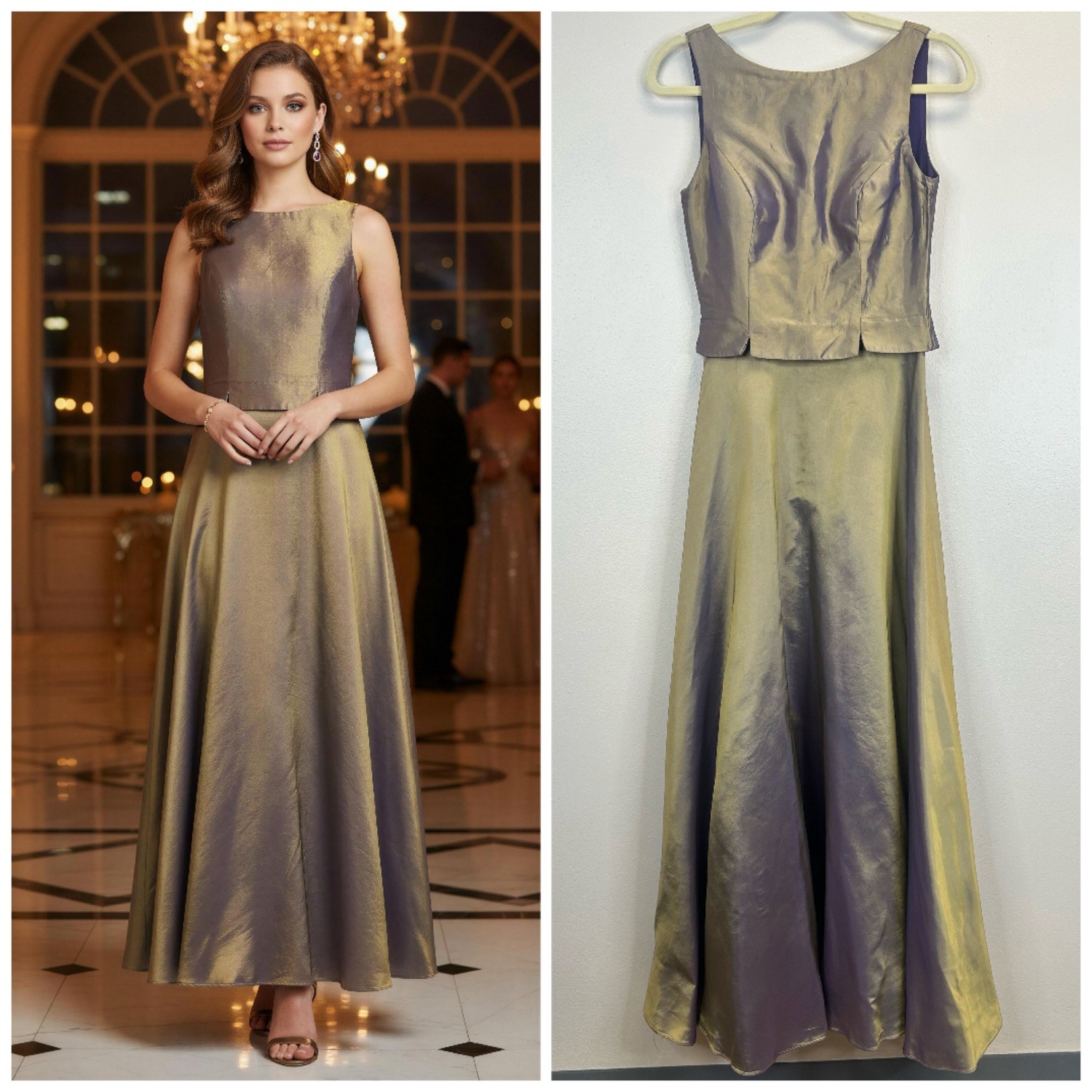 Vintage 90s Y2K iridescent formal dress gold purple renaissance prom wedding