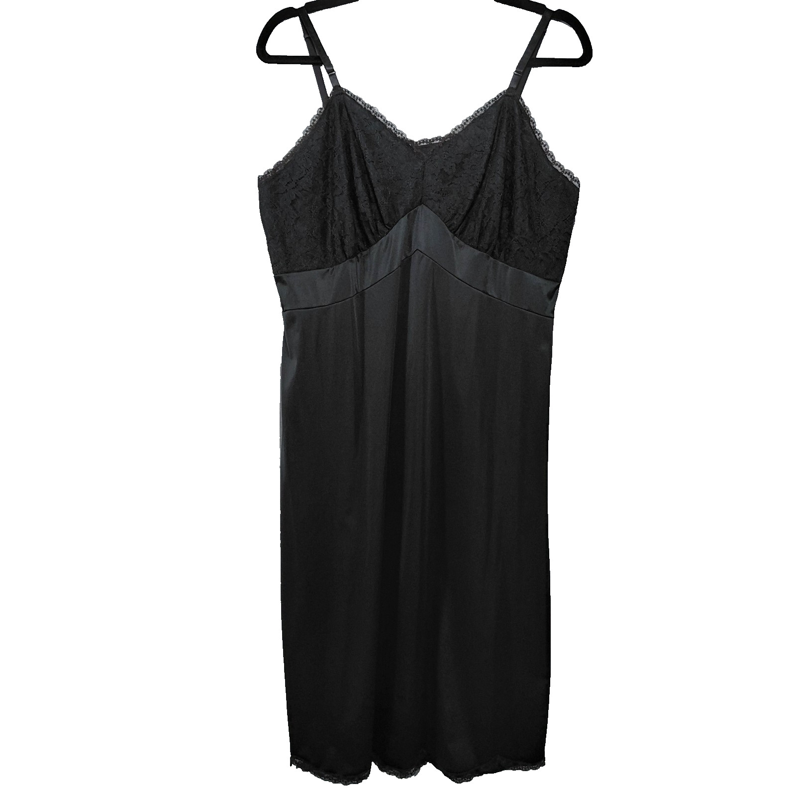 Vtg Vanity Fair Sweetheart Black Full Slip Tricot All Nylon Sz 40 Scalloped Hem